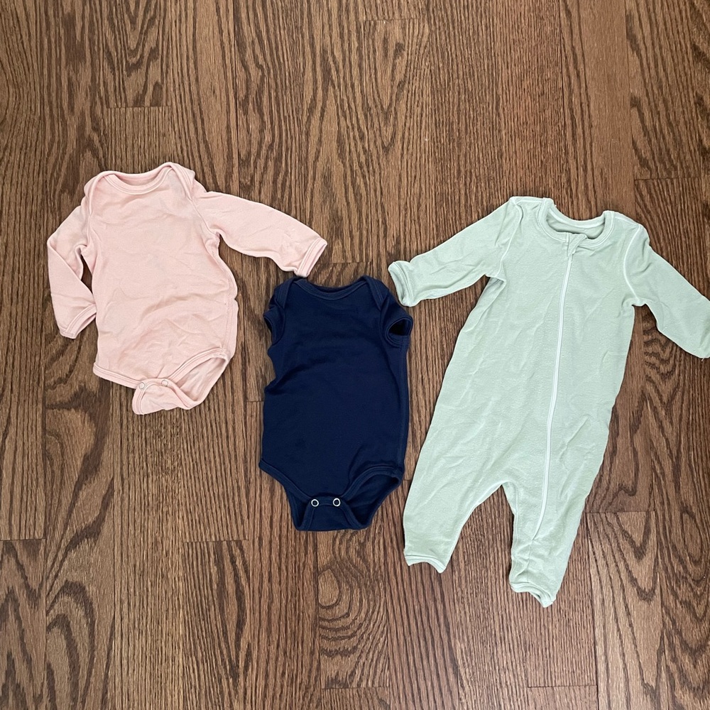 Little + Free, 3-6m Kids One Piece Set - Pink, Navy, and Sage